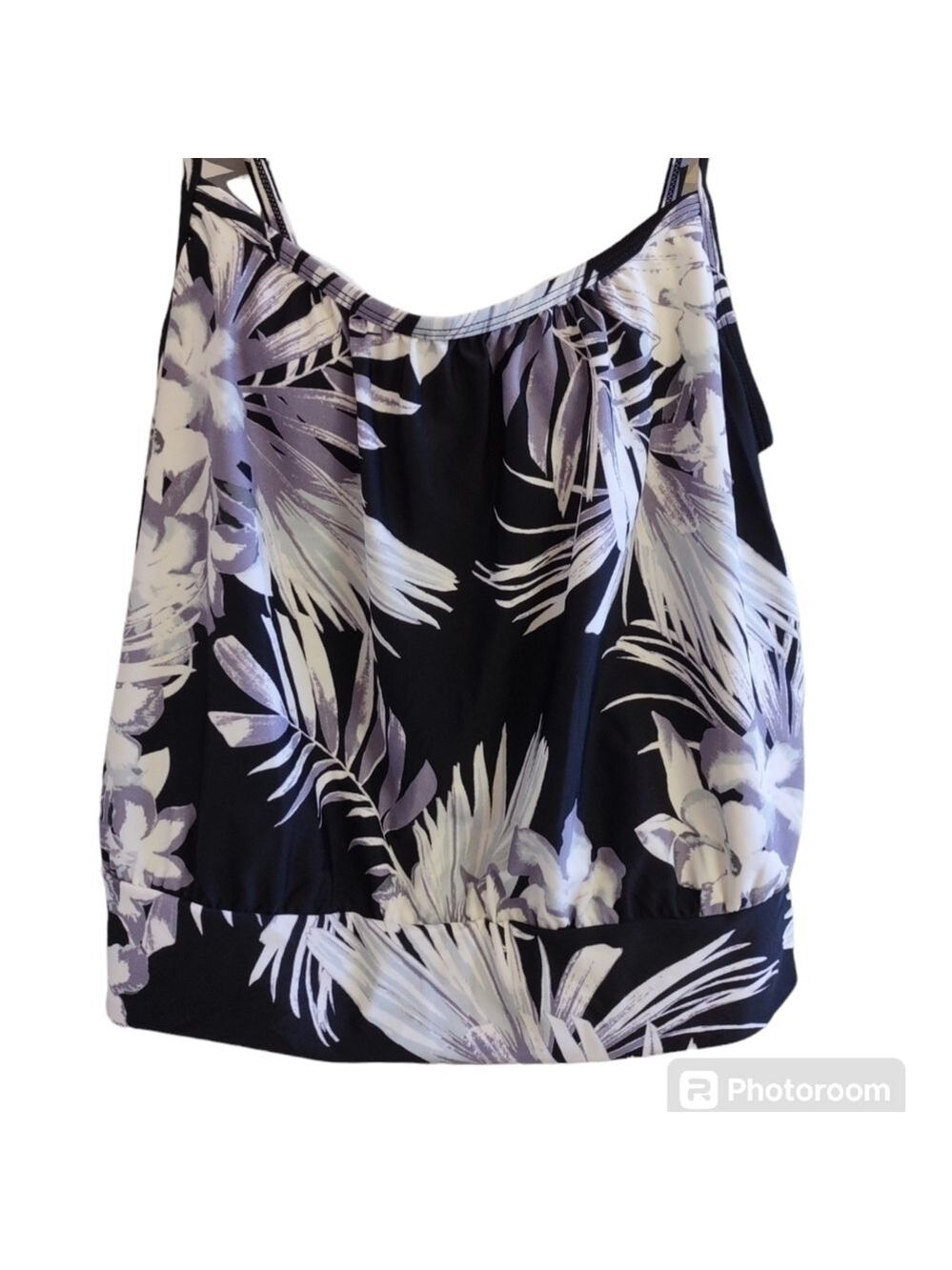 Kona Sol Purple Black Gray Floral Swim Top Small